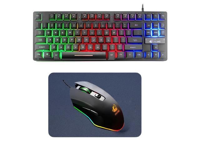 87 Keys Gaming Keyboard and mouse set,USB Wired Rainbow Backlit Keyboard and Wired Mouse for Laptop PC Computer Game and work