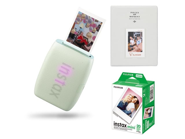 Fujifilm Instax Mini Link 3 Wireless Smartphone Printer, Green, Bundle with Instax Mini 20 Exposures Instant Daylight Film and Photo Album