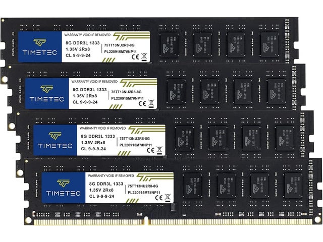 Timetec 32GB KIT(4x8GB) DDR3 / DDR3L 1333MHz PC3-10600 Non-ECC Unbuffered 1.5V / 1.35V CL9 2Rx8 Dual Rank 240 Pin UDIMM PC Desktop Computer Memory...