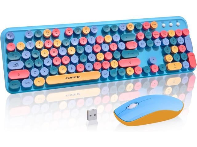 Wireless Keyboard and Mouse Combo, 105 Keys Full-Sized 2.4 GHz Round Keycap Colorful Keyboards, USB Receiver Plug and Play, for Windows, Mac, PC,...