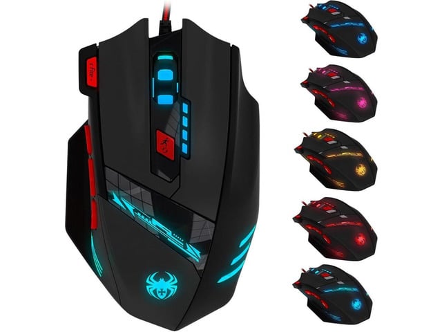 Zelotes T90 Professional 9200 DPI High Precision USB Wired Gaming Mouse,8 Buttons,With 7 kinds modes of LED Colorful Breathing Light, Weight Tuning...