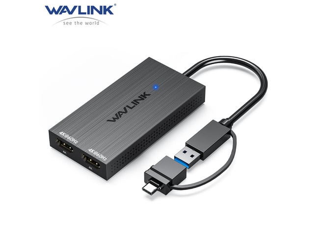 Dell WAVLINK USB 3.1/USB C to Dual HDMI Adapter, DisplayLink Dual 4K@60Hz Monitor Hub for Dell HP Surface Lenovo, Compatible with New MacBook Neo,...