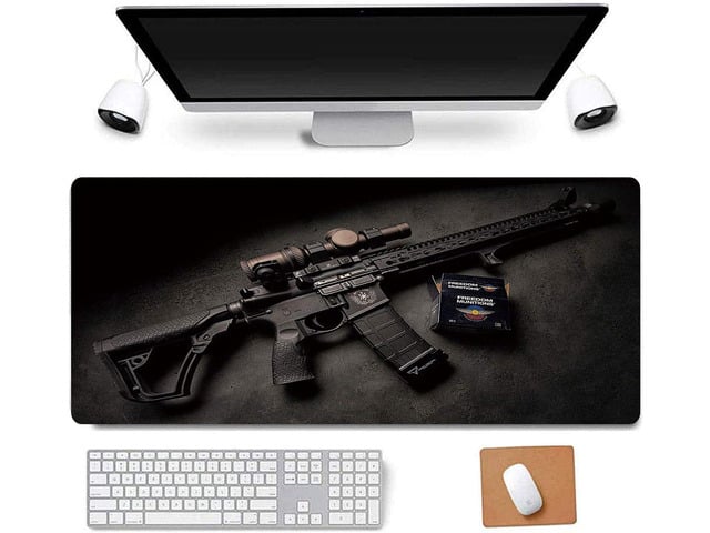 RTGGSEL 31.5x11.8 Inch Non-Slip Long Extended Large Gaming Mouse Pad with Stitched Edges XL Laptops Keyboard Mouse Mat (Black Gun)