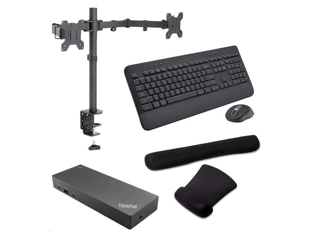 Lenovo ThinkPad Hybrid USB-C with USB-A Dock 90W 4K, HDMI, USB-C, DisplayPort, Bundled with Desk Mount Dual Monitor Stand, MK650 Wireless Keyboard...