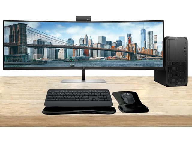 HP Workstation Bundle Z2 G9 Tower i7, 16GB RAM, 512GB SSD, Windows 11 Pro, 549pm 49' Curved DQHD Monitor and MK650 Wireless Keyboard & Mouse with...