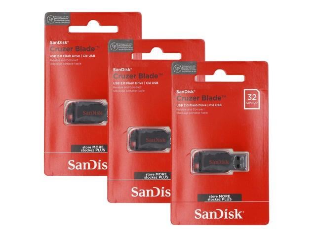 3x SanDisk Cruzer Blade USB Flash Drive - 32GB (Red)