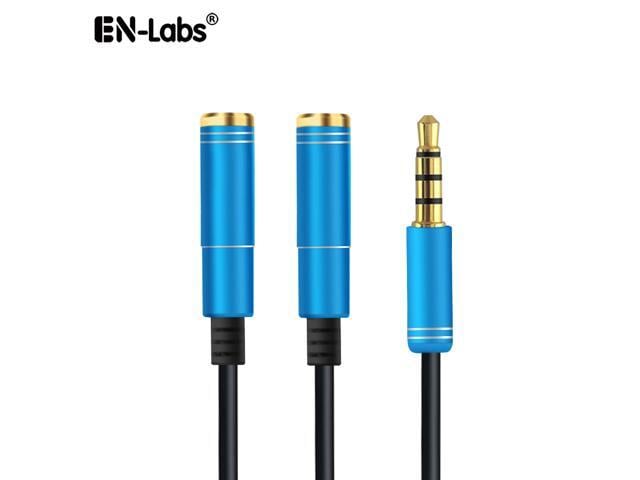Audio Cable 3.5mm Jack Headphone Microphone Splitter,4 Pole Male to 2 Female Headset+ Mic Aux Extension Adapter for Android Phone & iPhone