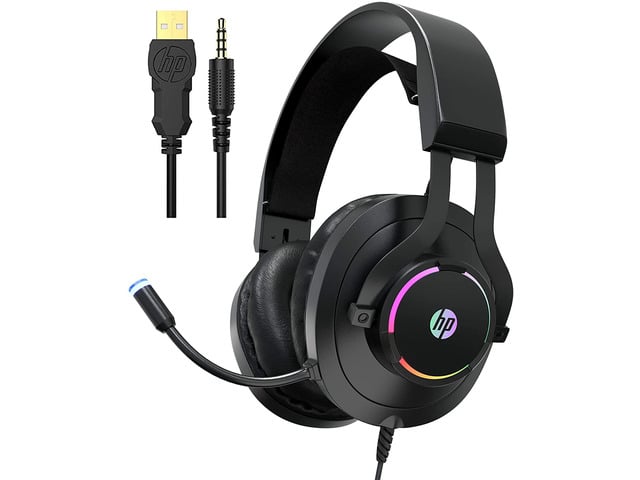 HP Wired Over Ear Gaming Headset with Noise Cancelling Microphone with LED Lights for Xbox One Controller, PS4, PC, Laptop, Nintendo Switch (H360)