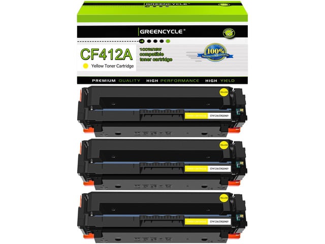 HP greencycle 3 Pack 410A CF412A Compatible Toner Cartridge Replacement for HP 410A CF412A Yellow Toner Works on Color Laser Jet Pro M452dn M452dw...