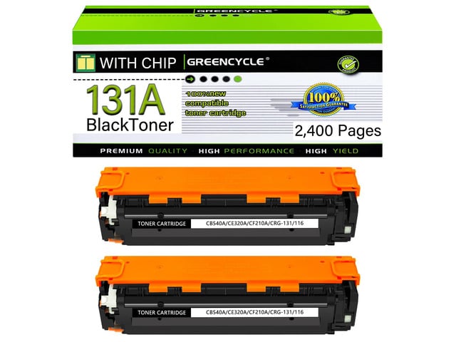 HP GREENCYCLE 2 Pack CF210A Black Compatible Toner Cartridge Replacement for HP 131A CF210A to use with Laser Jet Pro 200 color M276nw M251nw Printer