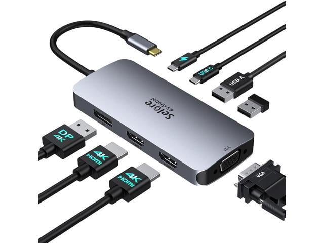 USB C Docking Station Dual HDMI Monitor Adapter, Selore USB C Hub 3 Monitors with Dual HDMI, Displayport, VGA, 100W PD Charging, 3USB 2.0 Ports...