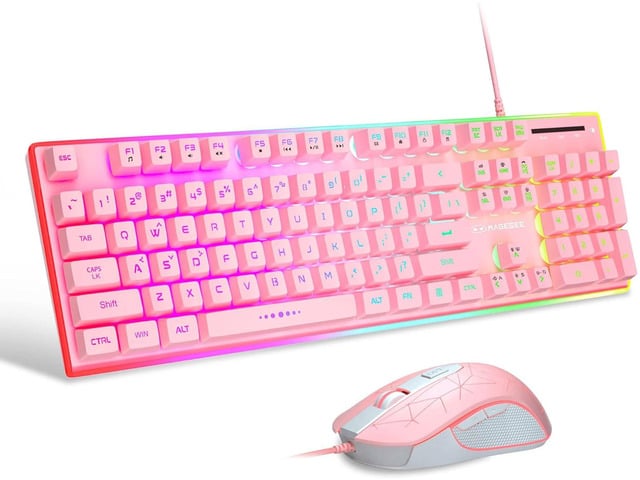 MageGee GT838 Gaming Keyboard and Mouse Combo, 104 Keys RGB Backlit Quiet Wired Keyboards for Laptop PC MAC, with Number Pad, Metal Panel,...