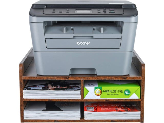 PAG 3 Tier Desktop Printer Stand with Storage, Paper Storage Holder Rack for Desk, Wooden Printer Organization for Home/Office, Antique Brown