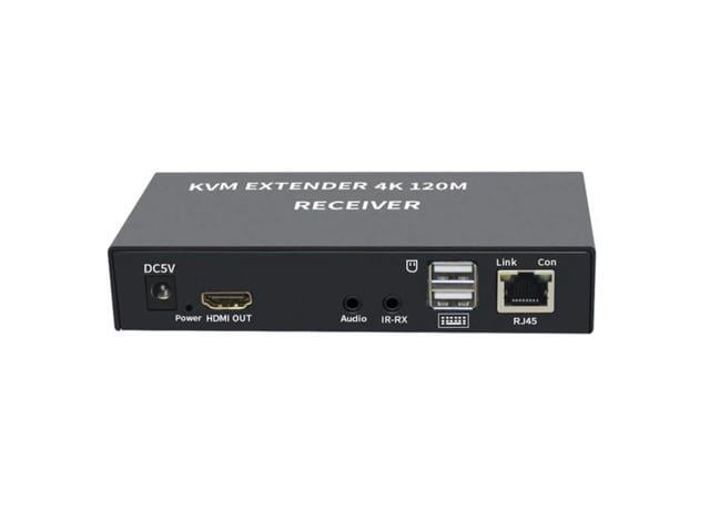 4K HDTV 120M KVM Extender HDMI-Compatible USB-A Keyboard Mouse 3.5mm AUX Aluminium Alloy Over CAT6 RJ45 Lan Ethernet Extender(With US Plug)