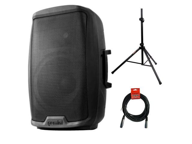 Gemini Sound AS-2115BT Active 15' Woofer 2000-Watt DJ Monitor Powered Amplified PA Speakers System with Bluetooth Bundle with Auray SS-4420 Steel...