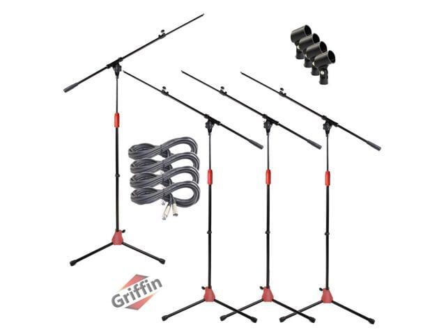 Telescoping Tripod Microphone Boom Stand with XLR Mic Cable & Clip (Pack of 4) by GRIFFIN Premium Quality for Studio, Karaoke, Recording Studio,...