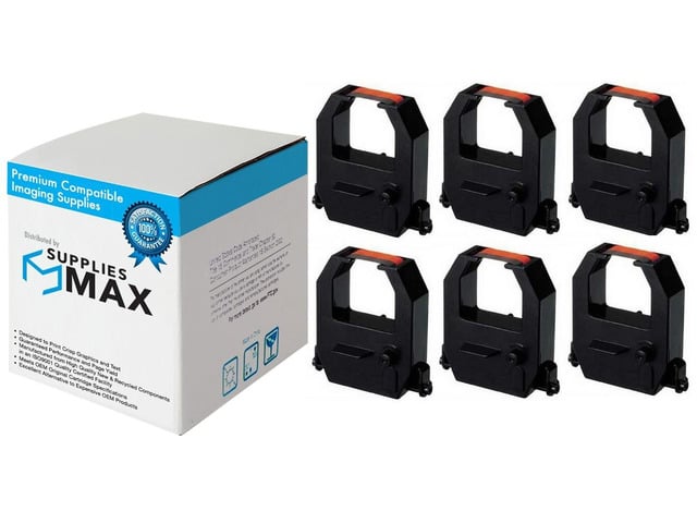 SuppliesMAX Compatible Replacement for Pyramid Tech 6000/6400/M1000/PTI-1000/PTI-3000 Black/Red Time Clock Printer Ribbons (6/PK) (PYD021000BR)