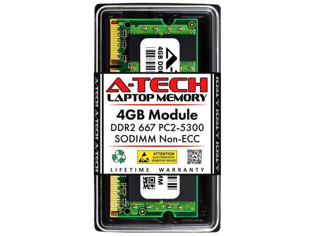 A-Tech 4GB DDR2 667MHz SODIMM PC2-5300 Non-ECC Unbuffered CL5 1.8V 200-Pin SO-DIMM Laptop Notebook Computer RAM Memory Upgrade Module