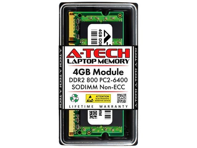 A-Tech 4GB DDR2 800MHz SODIMM PC2-6400 Non-ECC Unbuffered CL6 1.8V 200-Pin SO-DIMM Laptop Notebook Computer RAM Memory Upgrade Module