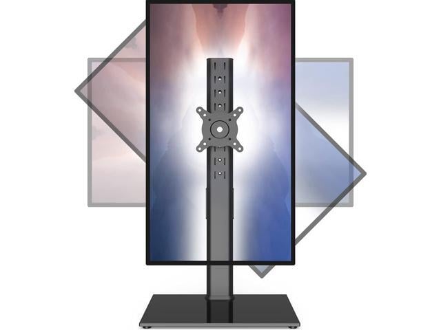 Single Monitor Stand Freestanding 27-43 Inch Monitor Arm Curved Screen Monitor Mount Tempered Glass Base Adjustable Motion Tilt -15° to 10° Swivel...