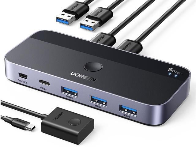 UGREEN USB 3.0 Switch 2 Computers Sharing USB C & A Devices, 4 Port USB Switcher Sharing Keyboard and Mouse, Printer/Scanner USB Switch Hub for Two...