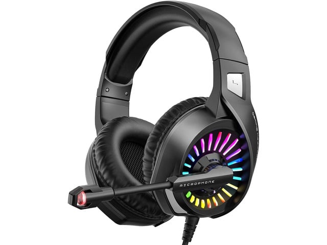 ZIUMIER Gaming Headset with Microphone, Compatible with PS4 PS5 Xbox One PC Laptop, Over-Ear Headphones with LED RGB Light, Noise Canceling Mic,...