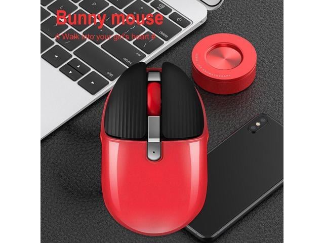 HXSJ M106 Rabbit Style Cute Silent Office Wireless Mouse for Girl (One-button Hide Desktop, Rechargeable 600mAh, Red)