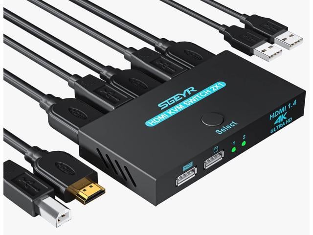 KVM Switch, SGEYR KVM Switch HDMI,USB Switch for 2 Computers Sharing Mouse Keyboard Printer to One HD Monitor, Support 4K@30Hz,1 HDMI Cables and 2...
