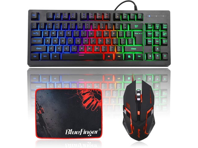 BlueFinger RGB 87 Keys Gaming Keyboard and Backlit Mouse Combo, USB Wired Rainbow Keyboard,Gaming Keyboard Set for Laptop PC Computer Game and Work