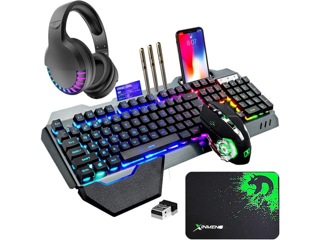 Wireless Gaming Keyboard Mouse Bluetooth Headset Kit with 16 RGB Backlit Rechargeable Battery Metal Mechanical Ergonomic Waterproof Dustproof...
