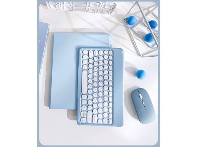 Case for iPad mini 5/Mini 4 with Keyboard and Mouse, Cute Round Key Detachable Wireless Bluetooth Keyboard Case with Pencil HolderSky Blue