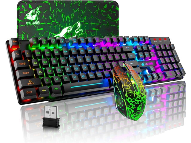 Wireless Gaming Keyboard and Mouse Combo, Rechargeable 2.4G Keyboard Mouse with Rainbow Backlit, Quiet Mechanical Feel, 29-Key Anti-Ghosting, 2400...