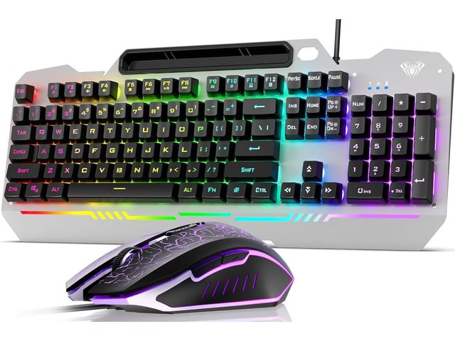 AULA Keyboard, T102 104 Keys Gaming Keyboard and Mouse Combo with RGB Backlit Number Pad, All-Metal Panel Waterproof Light Up PC Keyboard, USB...