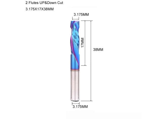 10Pcs 3.175x17mm UP And DOWN Cut 2 Flutes Blue Nano Coating Carbide Mill Tool Cutters for CNC Router Compression Wood End Mill
