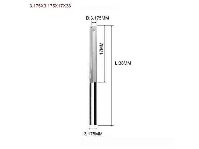 10pcs Two Flutes Straight Slot Bit Wood Cutter CNC Solid Carbide Two Double Flute Bits CNC Router Bits 3.175X3.175X17X38