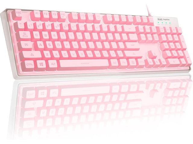 MageGee Gaming Keyboard, 7 Solid Colors Backlit Wired Gaming Keyboard with Clear Housing and Double-Shot Keycaps, K1 Waterproof Ergonomic 104 Keys...
