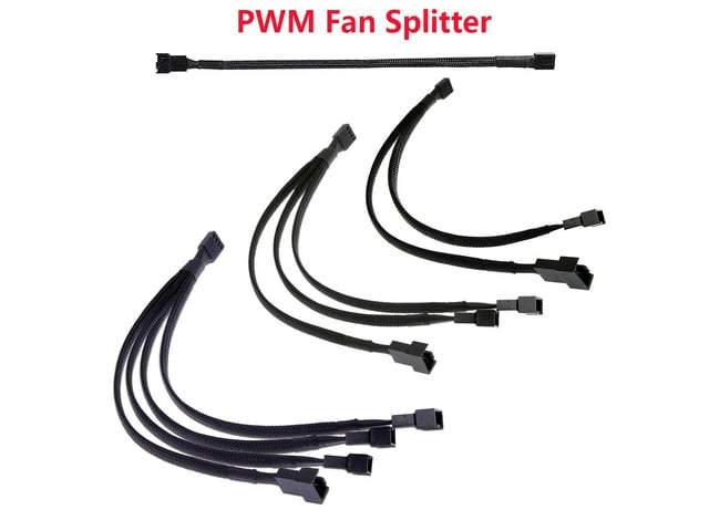 PWM Fan Splitter 4 Pin Adapter Cable 1 to 3 Extension Cable Connector Sleeved Braided for Desktop Computer CPU PC