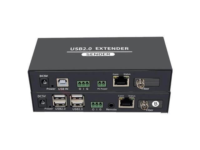 USB 2.0 Fiber Extender over Single FC Fiber Optical to 20Km 4 Port USB HUB Extender 100M via CAT6 Support Webcam Camera Printer(With EU Plug)