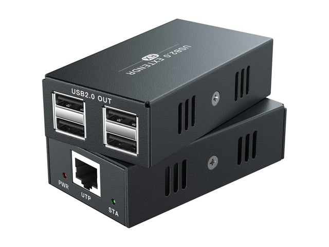 USB Extender Over Single Ethernet Cat5e/6 up to 50M USB RJ45 LAN Extension with 4 USB 2.0 Hub for Webcam Printer Keyboard Mouse(AU Plug)