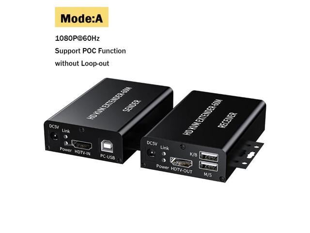 60M HDMI KVM Extender Over Single Cat5E/6 Ethernet Cable HDMI USB KVM Extender Transmitter Receiver Extension for Keyboard Mouse(AU Plug) (Mode-A)