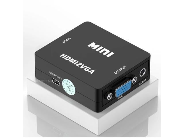 Mini HDMI to VGA Converter With Audio out 1080P VGA to HDMI Adapter Video Audio Box for TV Box PC Laptop Monitor Projector(HDMI2VGA-Black)