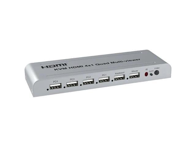 KVM HDMI 4X1 Quad Multi Viewer Switch 4 In 1 Out Vedio Processor Screen Multiviewer Seamless 1080P Supports USB Keyboard Mouse(With EU Plug)