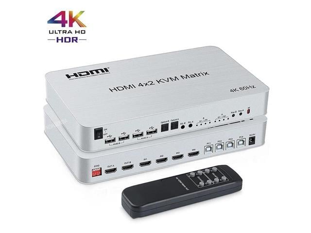 4 Port USB HDMI KVM Matrix 4x2 Dual Monitor 4K 60Hz HDMI Matrix Switch Splitter Audio Video Converter Support USB Keyboard Mouse(AU Plug)