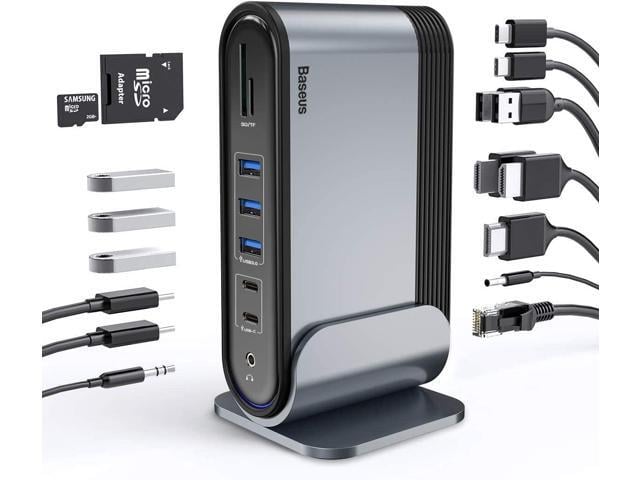 Baseus 17-in-1 USB C Docking Station to Cast on 3 Monitors with 100W PD USB-C Port, 4K HDMI*3, USB 3.0 * 5, LAN, SD/TF Cards Reader, Audio Port for...