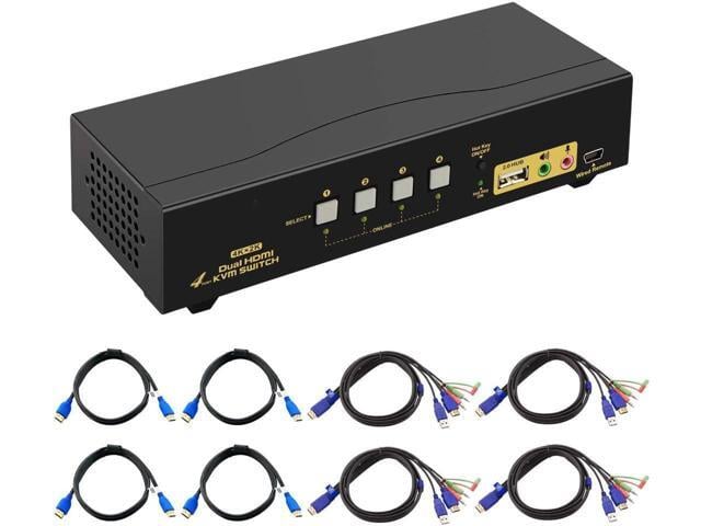 BUCIER HDMI KVM Switch 2 Port Dual Monitor Extended Display 4K @30Hz, Dual View PC Monitor Keyboard Mouse Selector Box with Audio Microphone Output...