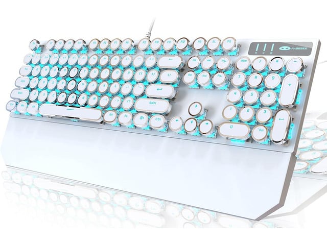 Camiysn White Retro Punk Mechanical Gaming Keyboard with Blue Backlit, 104 Keys Blue Switch Wired Cute Keyboard, Round Keycaps for Windows/Mac/PC
