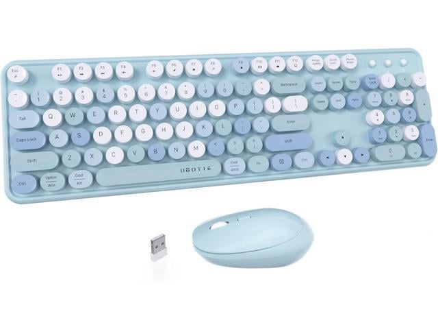 UBOTIE Colorful Computer Wireless Keyboard Mouse Combos, Typewriter Flexible Keys Office Full-Sized Keyboard, 2.4GHz Dropout-Free Connection and...