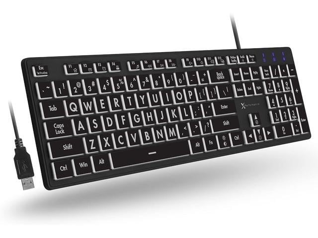 X9 Performance Backlit Large Print Keyboard - Easy to See and Type - Light Up Keyboard for Elderly or Visually Impaired - USB Wired Lighted...