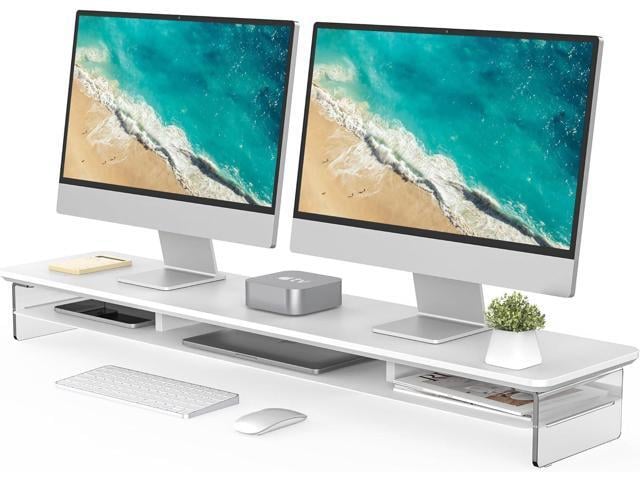 Fenge Acrylic Monitor Stand Riser, 42.5 Inches Dual Monitor Stand with Metal Storage, 2 Tier Acrylic Computer Riser for Desk, Clear Laptop Stand...