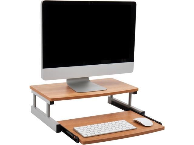Mind Reader Monitor Stand, Sliding Keyboard Drawer, Laptop, Riser, Office, Wood/Metal, 20' L x 14.75' W x 5.9' H, Brown, Silver